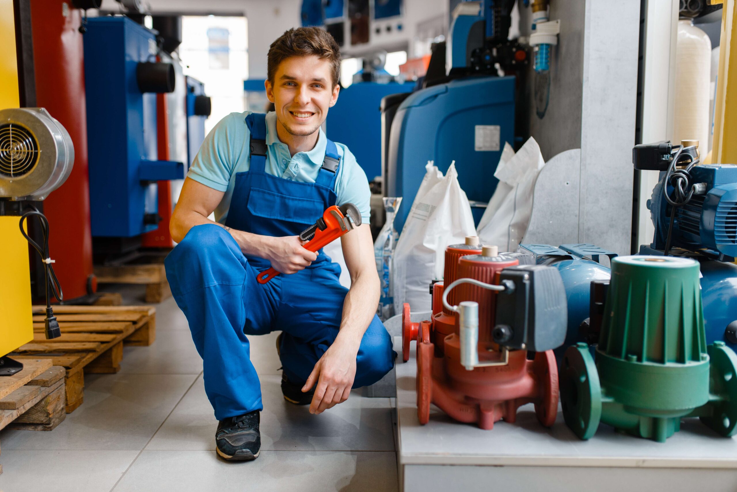 plumber-with-pipe-wrench-at-showcase-in-store